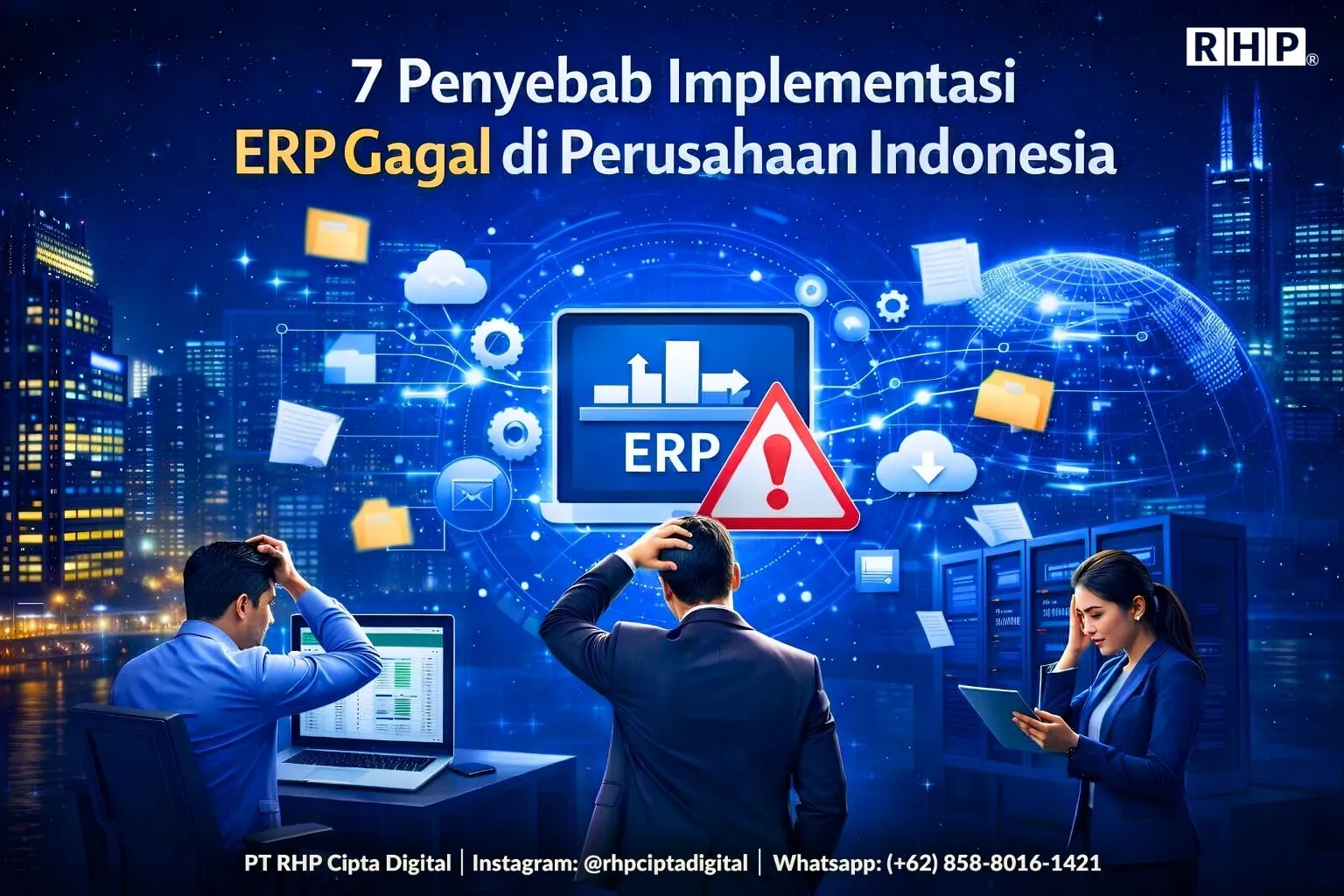Ilustrasi tim perusahaan menghadapi implementasi ERP yang gagal