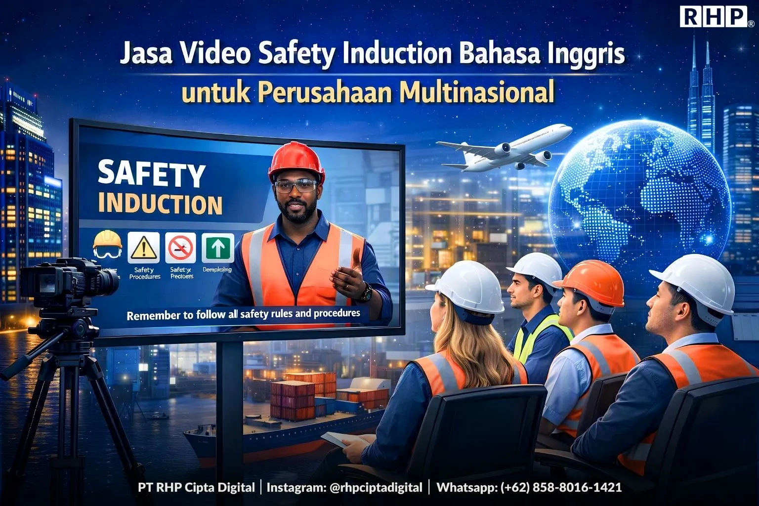 Ilustrasi produksi video safety induction bahasa Inggris untuk perusahaan multinasional