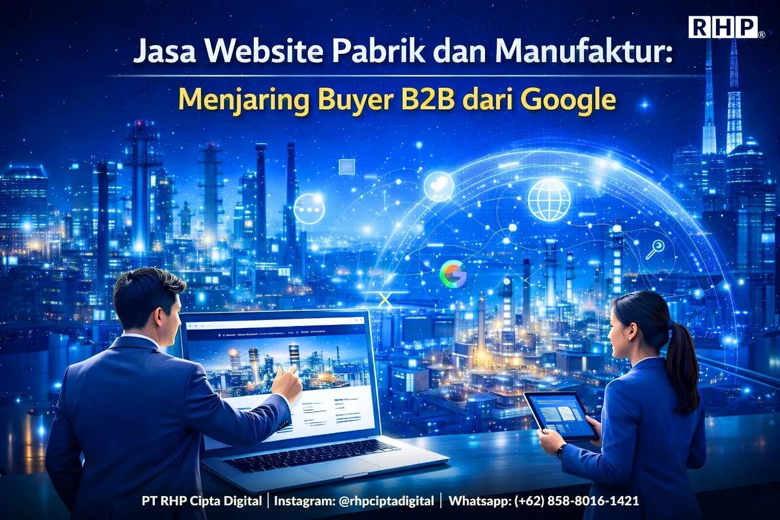 Ilustrasi website pabrik dan manufaktur untuk menjaring buyer B2B dari Google