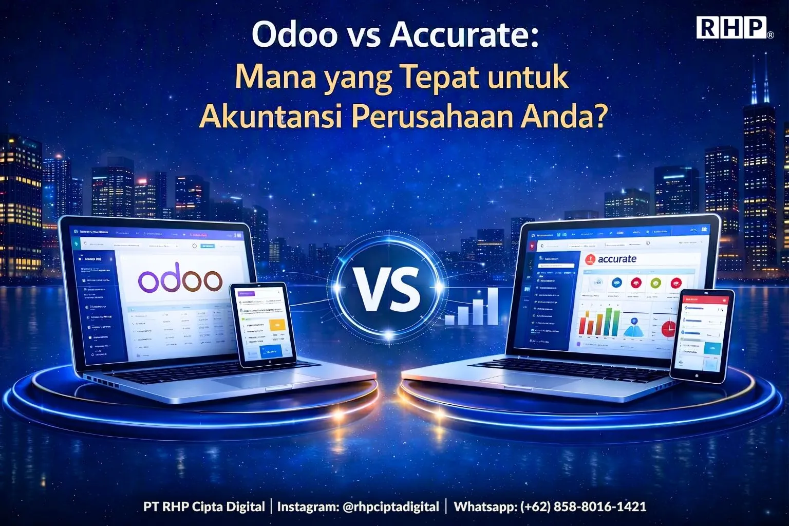Odoo vs Accurate: Mana yang Tepat untuk Akuntansi Perusahaan Anda? Ilustrasi perbandingan Odoo vs Accurate untuk akuntansi perusahaan