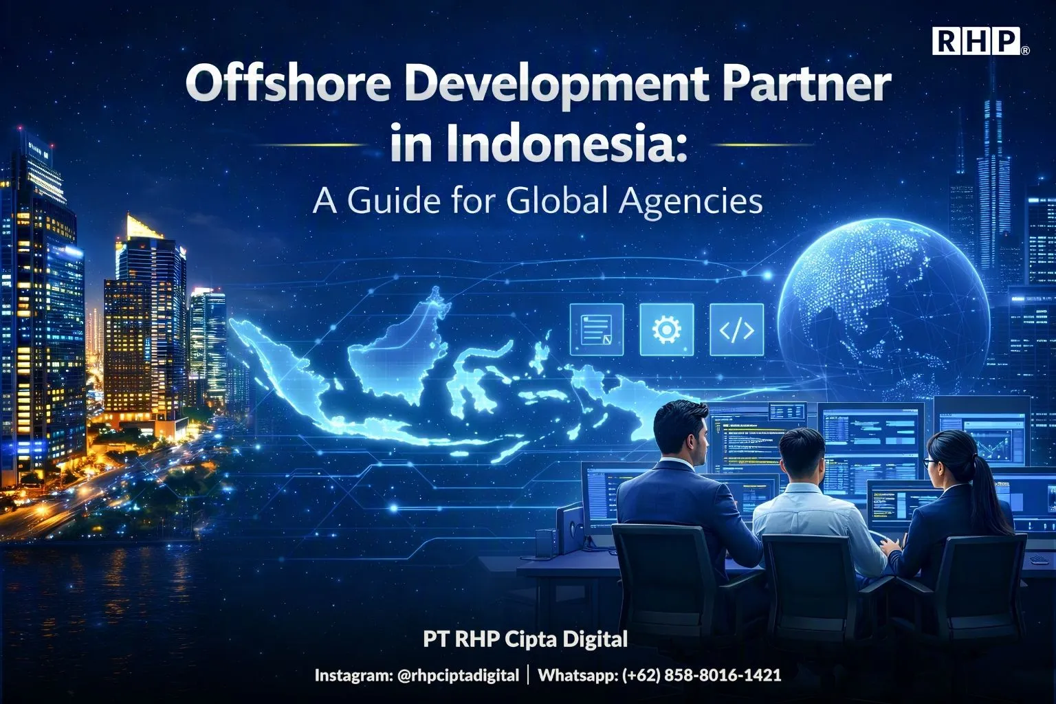 Illustration of an offshore development partnership between a global agency and an Indonesian team