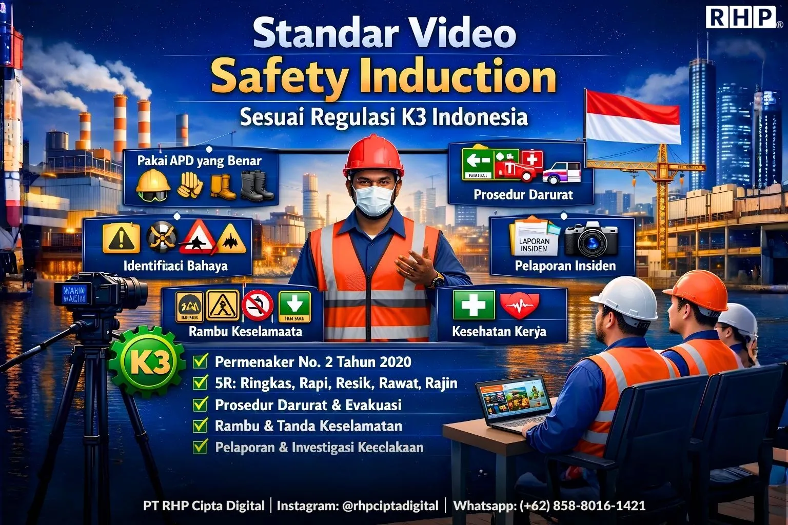 Ilustrasi standar video safety induction sesuai regulasi K3 di Indonesia